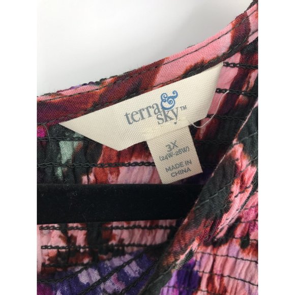 Terra & Sky Tiered Peasant Boho Smocked Midi Dress Purple Floral 3X NEW - Picture 4 of 6